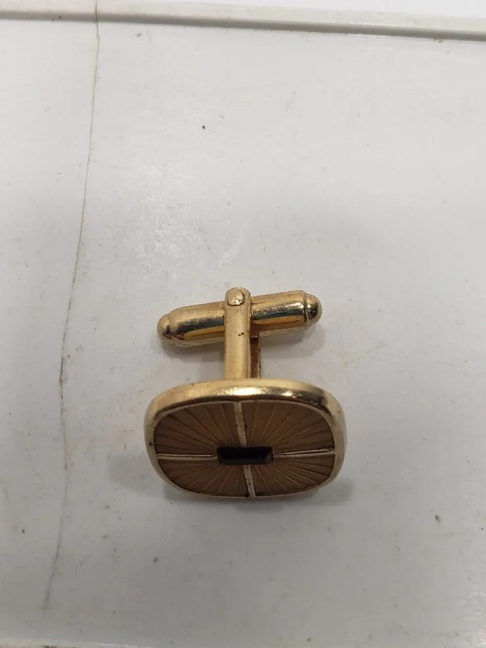 Vintage Gold Tone Sunburst Red Stone Cufflinks Mens Retro Formal Jewelry